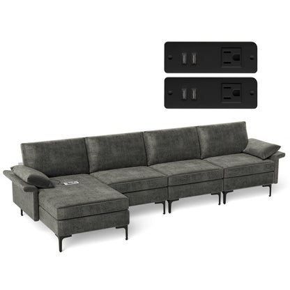 Goflame 130.5" L Convertible Sofa Couch, Sectional Sleeper
