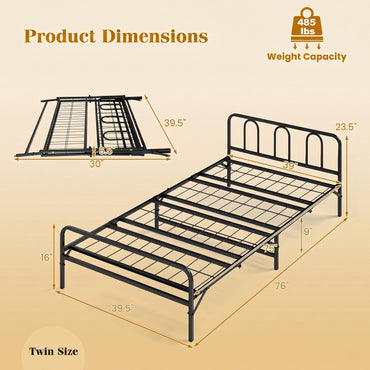 Goflame Foldable Metal Twin Bed Frame with Headboard and Footboard