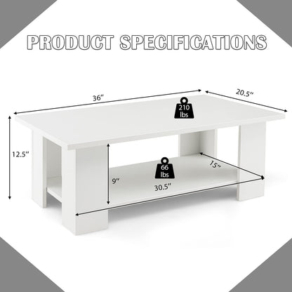 Goflame Wood Coffee Table w/Storage Shelf, 36"L 2-Tier Large Modern Tea Table, White