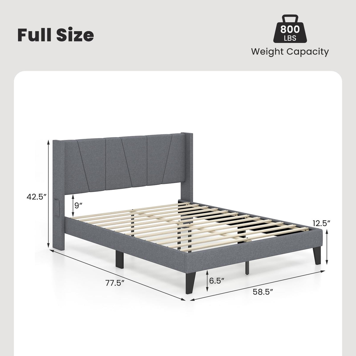 Goflame Queen/Full SizeBed Frame with Wingback Headboard