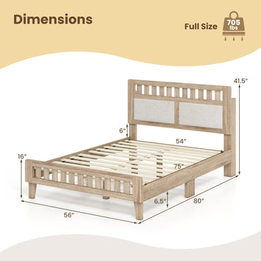 Goflame Mid-Century Wood Bed Frame with Upholstered Headboard (Full/Twin/Queen)