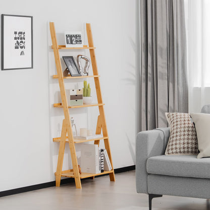 Goflame 5-Tier Ladder Shelf, Multipurpose Freestanding Display Leaning Storage Shelves