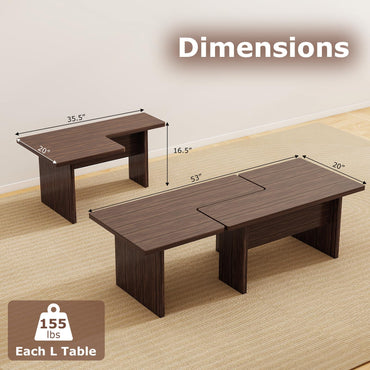 Goflame L-Shaped Coffee Table Set of 2 Modular Nesting Center Table with Grain Finish