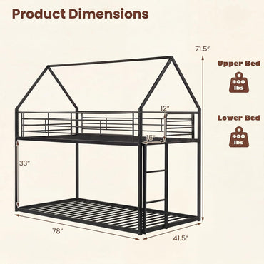 Goflame House-Shaped Twin Over Twin Metal Bunk Bed