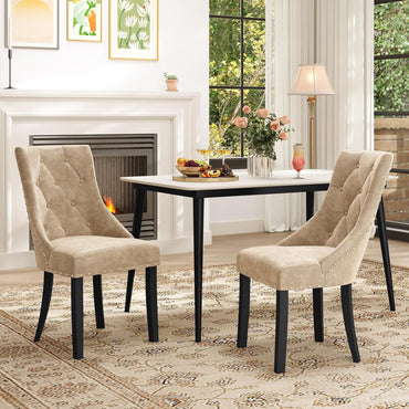 Goflame Upholstered Dining Chairs Set of 2/4, Tufted Wingback Kitchen Chairs w/Solid Wood Legs, Padded Seat