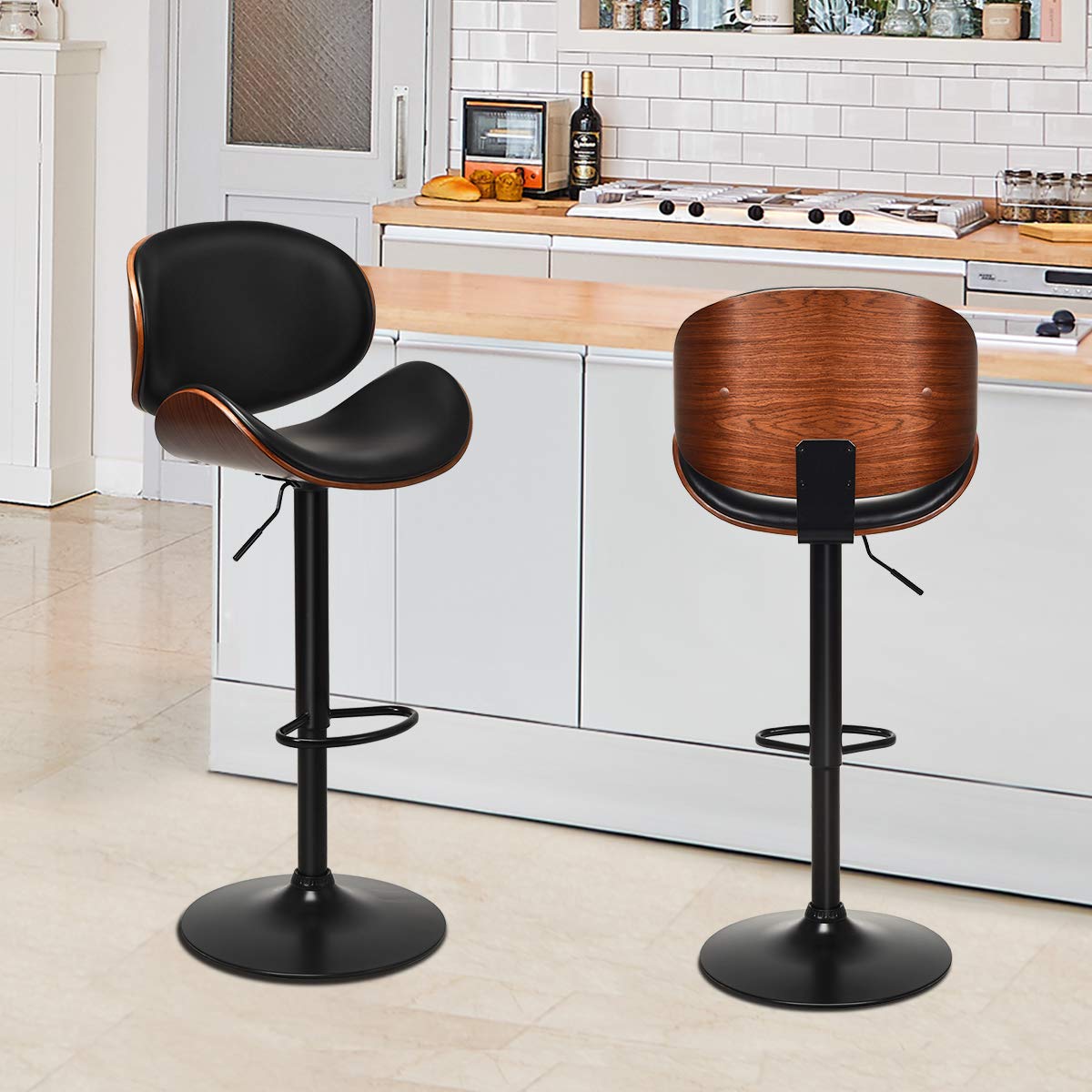 Goflame Bar Stools Set of 2, Adjustable Swivel Barstools with Back