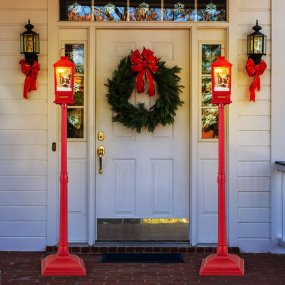 Goflame 61 Inch Christmas Street Lamp, Festive Musical Lamp Post w/Detachable Snow Globe Lantern