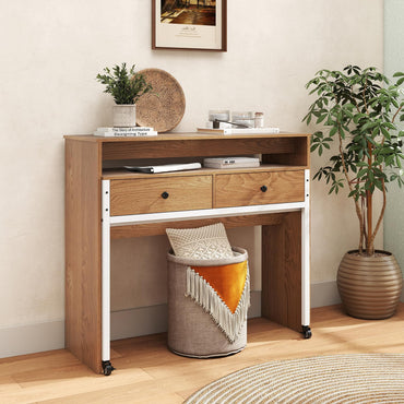 Goflame Small Computer Desk with Hutch & Drawers