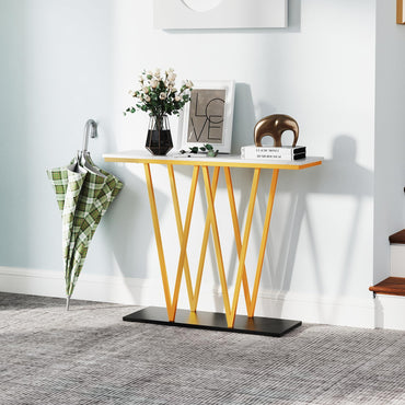 Goflame Gold Entryway Table 40 Inch Modern Console Table with Faux Marble Table and Metal Frame