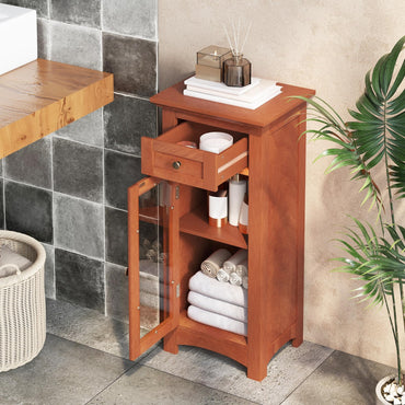Goflame Small Bathroom Storage Cabinet, Freestanding Narrow Bathroom Cabinet with Single Glass Door, Drawer