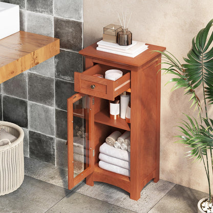 Goflame Small Bathroom Storage Cabinet, Freestanding Narrow Bathroom Cabinet with Single Glass Door, Drawer