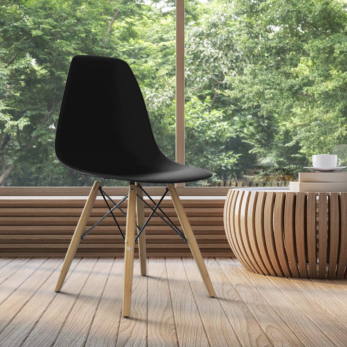 Goflame Dining DSW Chairs with Linen Cushion, Modern Mid Century Shell Chairs w/ Wood Legs