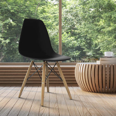 Goflame Dining DSW Chairs with Linen Cushion, Modern Mid Century Shell Chairs w/ Wood Legs