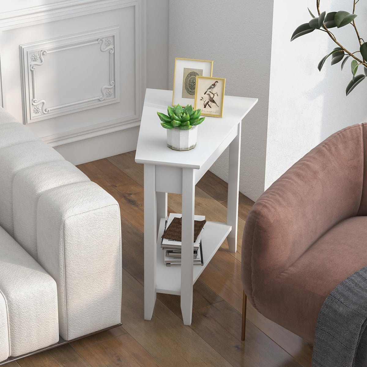 Triangle Side Table with Storage Shelf - Goflame