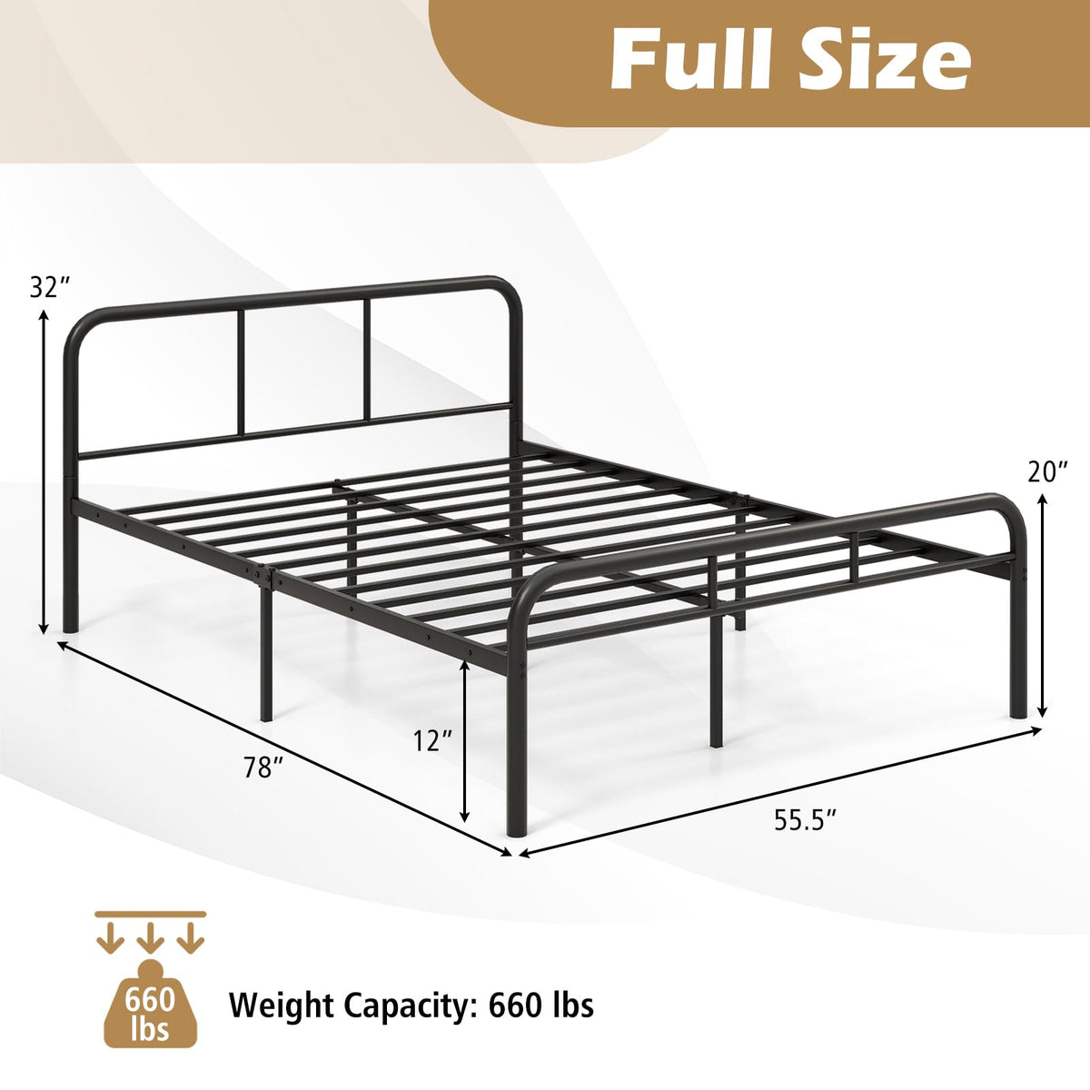 Goflame Twin Size Bed Frame, Modern Metal Platform Bed with Headboard and Footboard, Heavy Duty Steel Slat Support Mattress Foundation