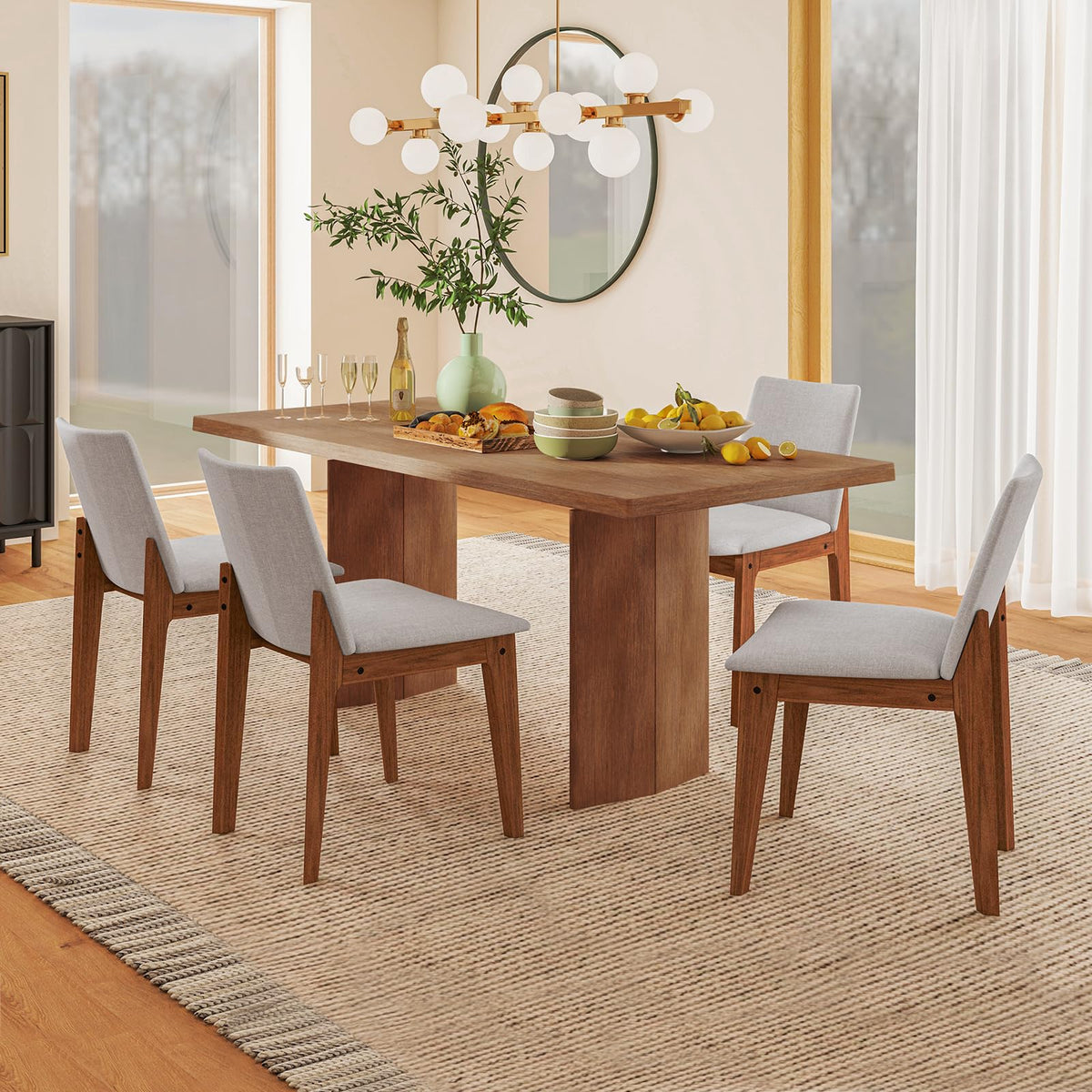 Goflame Upholstered Dining Chairs Set of 2/4, Linen Fabric Wooden Kitchen Chairs w/Rubber Wood Frame