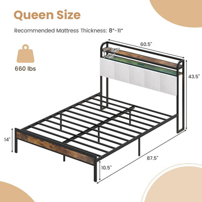 Goflame King/Queen/Full/Twin Size Bed Frame with Storage Headboard