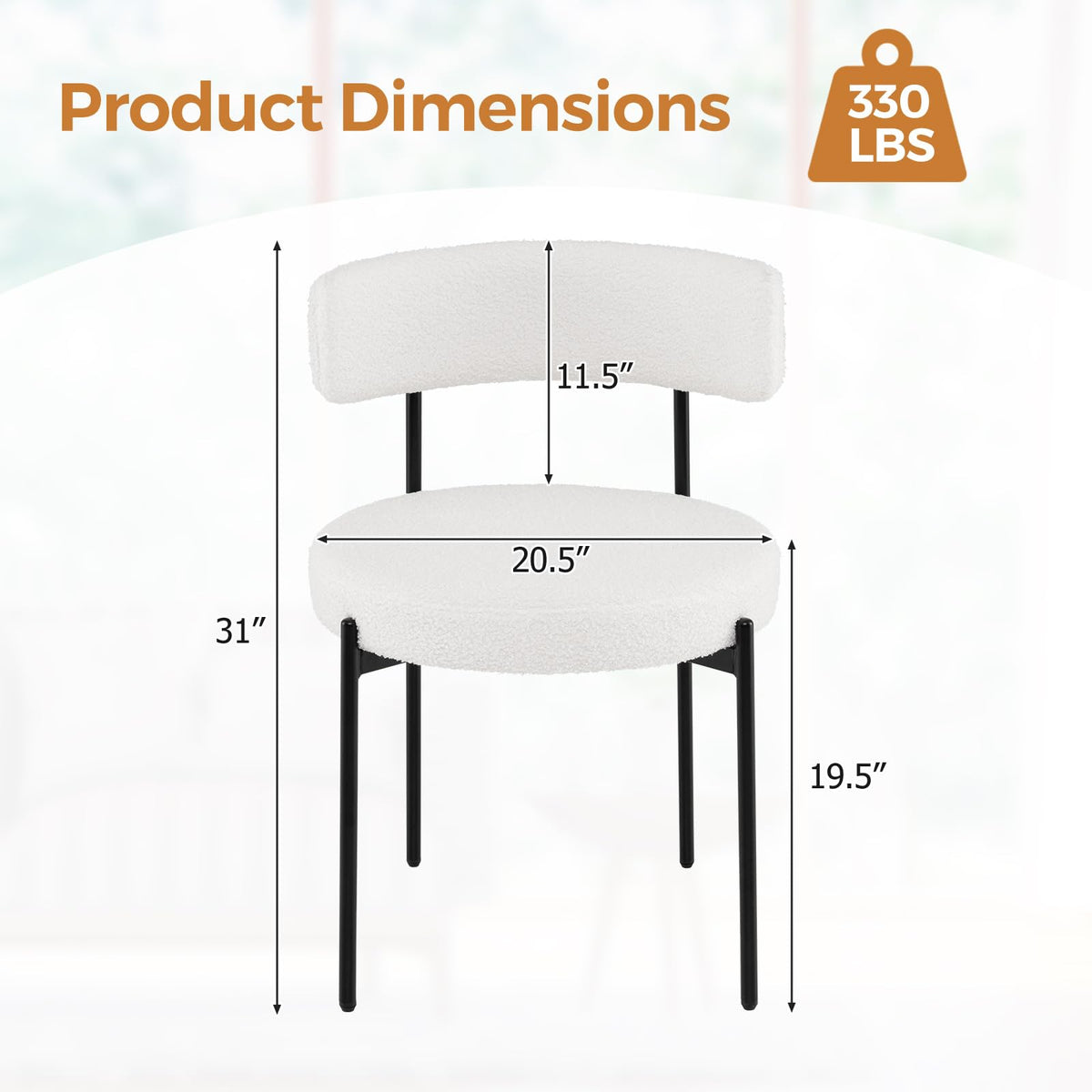 Goflame Sherpa Dining Chairs Set of 4, Upholstered Round Kitchen Chairs with Curved Backrest & Metal Legs