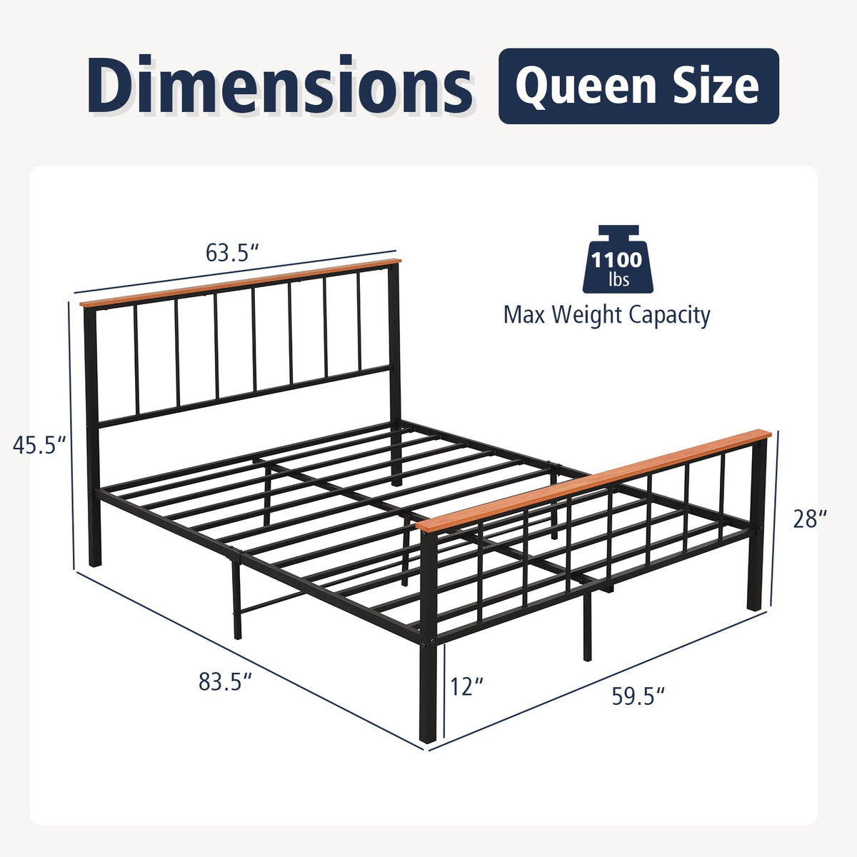 Goflame Queen/Full Size Metal Platform Bed Frame with Spindle Headboard & Footboard, Black