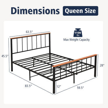 Goflame Queen/Full Size Metal Platform Bed Frame with Spindle Headboard & Footboard, Black