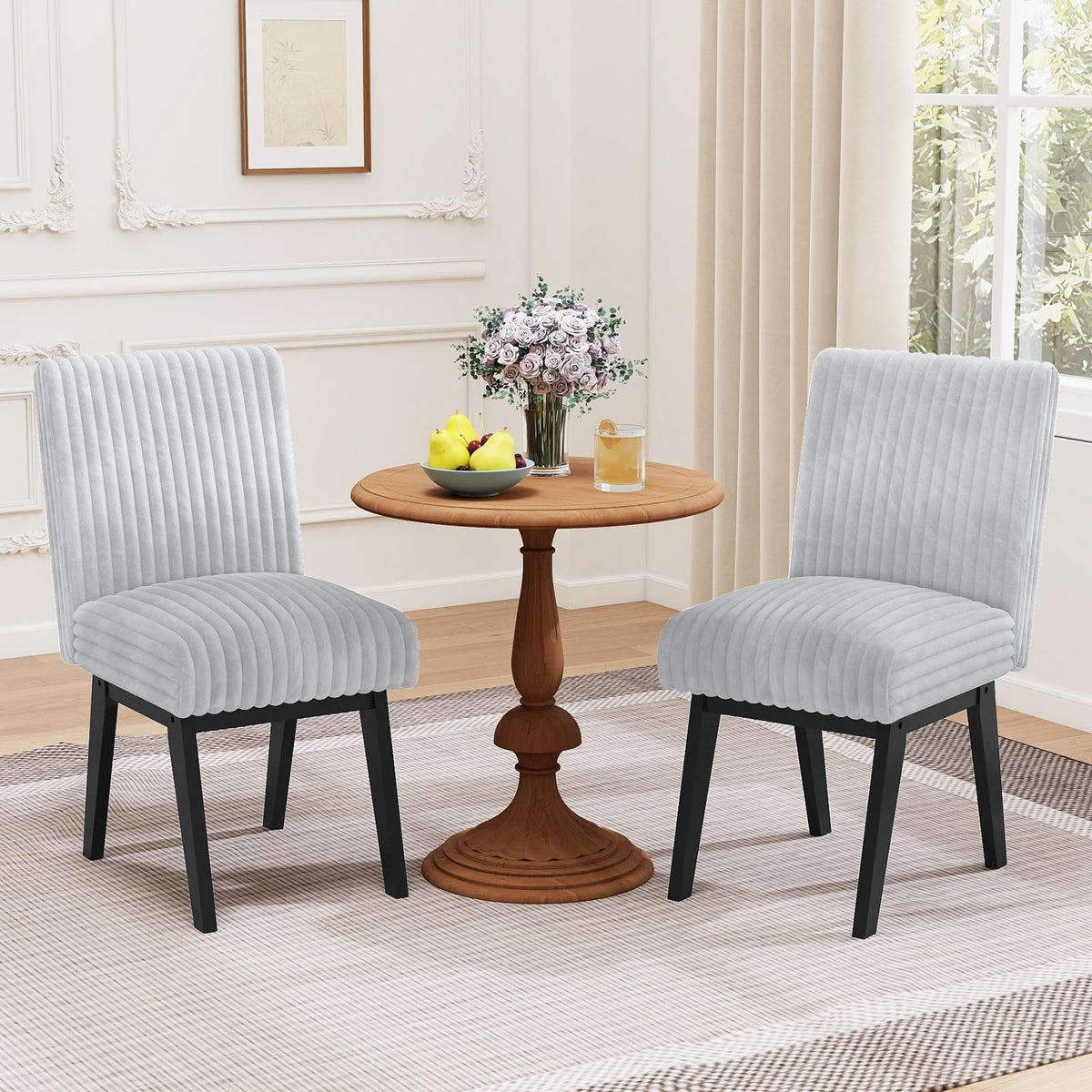 Goflame Fabric Upholstered Channel Tufted Kitchen Chair w/ 6" Thick Padded Seat & Backrest