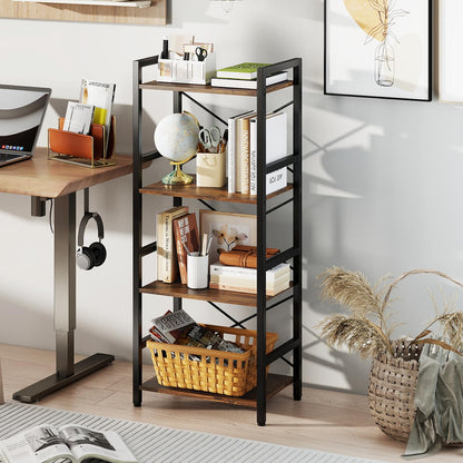 Goflame 4-Tier Bookshelf | Narrow Freestanding Display Shelf with Metal Frame (1/2)