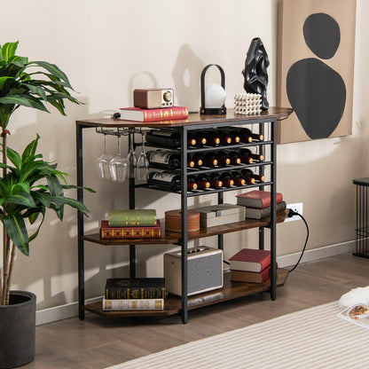 Goflame Wine Bar Cabinet with Power Outlet, Mini Coffee Bar Stand Table with 21 Bottle Wine Rack & Glass Holders