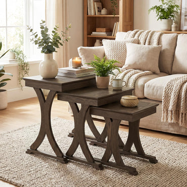 Goflame Nesting Coffee Table Set-of-3 - Stackable Rectangular Sofa End Side Table
