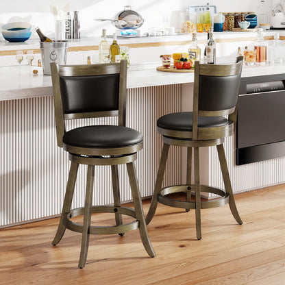 Goflame Accent Wooden Swivel Back Counter Height Bar Stool, Fabric Upholstered Design
