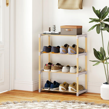Goflame 4-Tier Stackable Pine Wood Shoe Rack for entryway