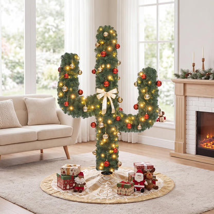 GOFLAME 5/6/7ft Pre-Lit Artificial Cactus Christmas Tree with Metal Stand