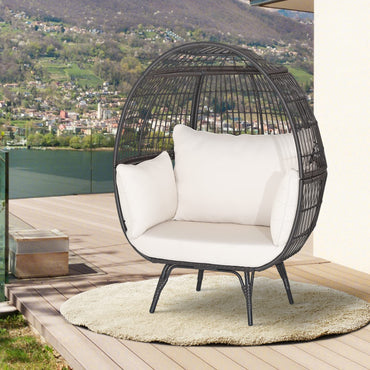 Goflame PE Rattan Egg Chair - Oversized Hammock Chair with Thick Cushions & Sturdy Metal Frame