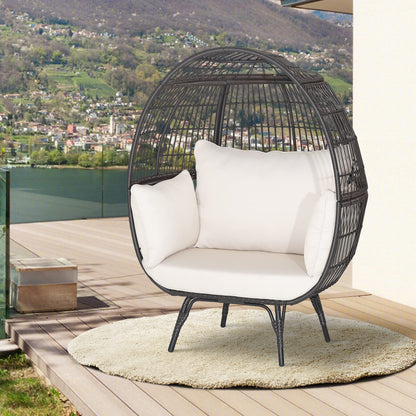 Goflame PE Rattan Egg Chair - Oversized Hammock Chair with Thick Cushions & Sturdy Metal Frame