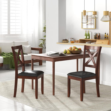 Goflame Wood Dining Chairs, Faux Leather Upholstered Dining Chairs with Rubber Wood Legs