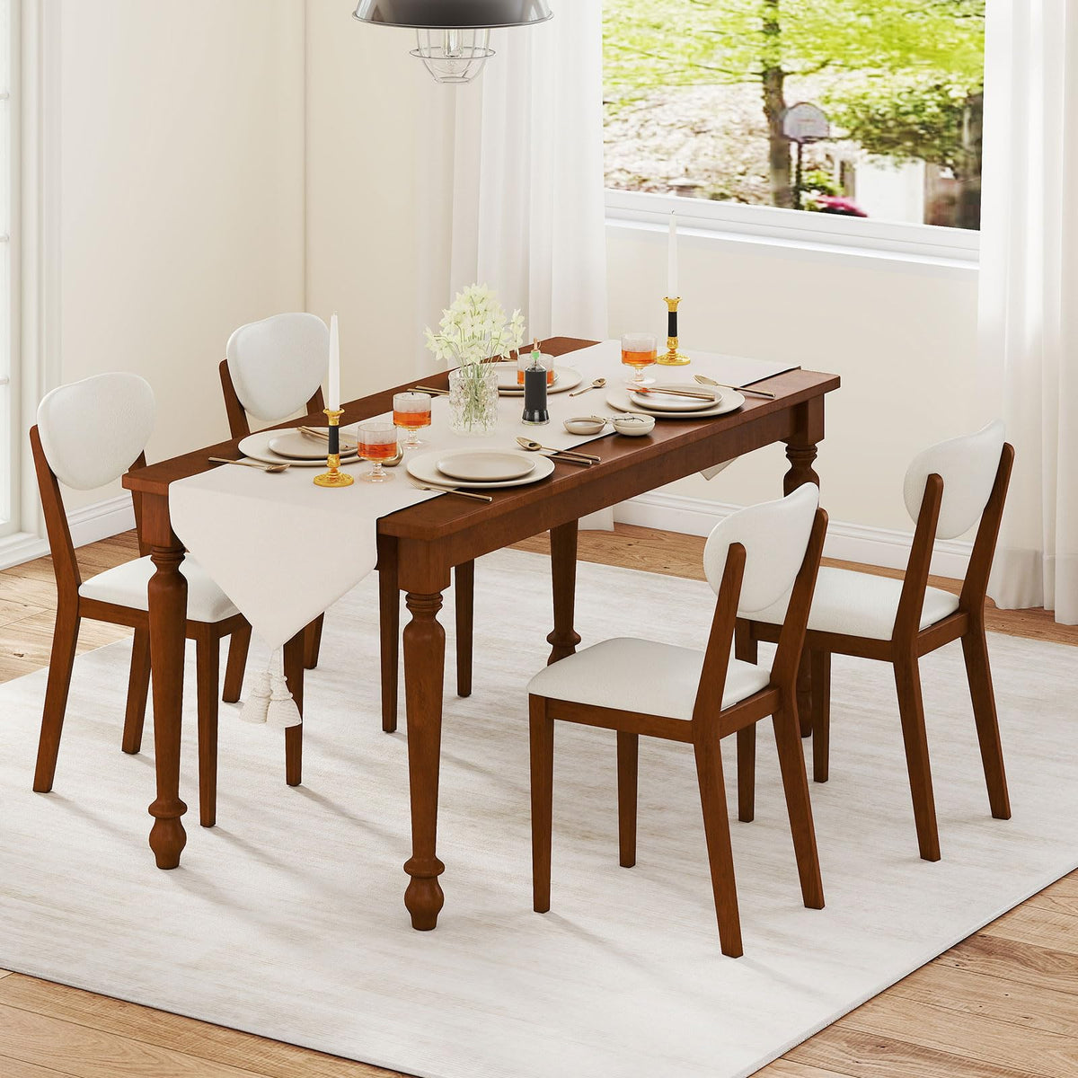 Goflame Sherpa Dining Chairs Set of 4 Modern Kitchen Chair w/Rubber Wood Legs