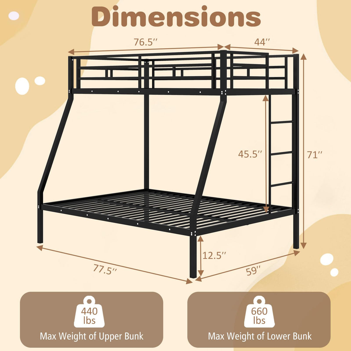 Goflame Metal Bunk Beds Twin Over Full Size