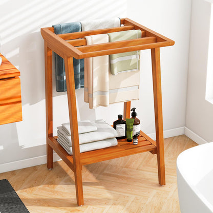 Goflame Teak Towel Rack for Bathroom, 5 Bars Freestanding Towel Racks with Storage Shelf, 19.5" L x 19.5" W x 31.5" H