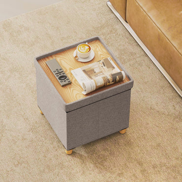 Goflame 18 Inches Ottoman with Storage and Rubber Wood Legs