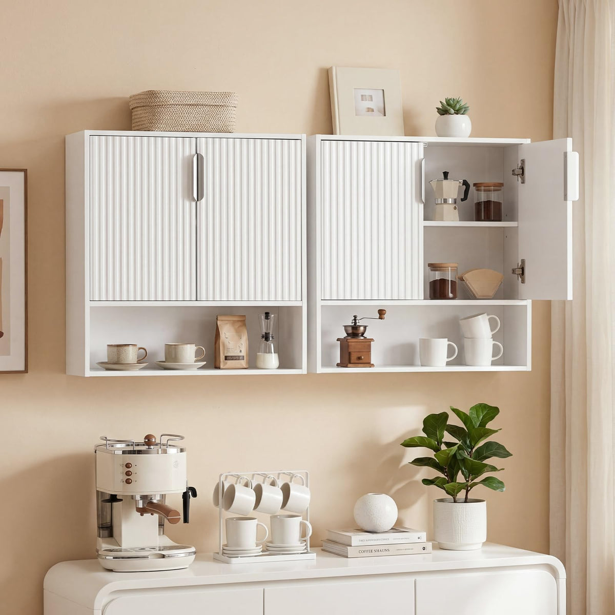 Goflame Fluted Bathroom Wall Cabinet | Over-the-Toilet Medicine Cabinet w/ 2 Doors