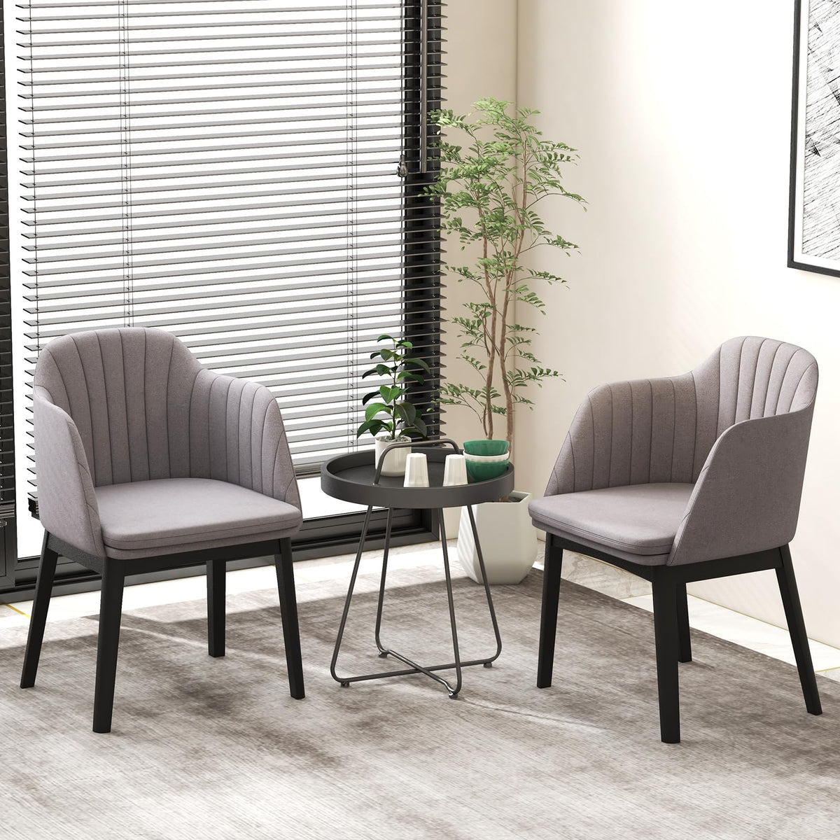 Goflame Modern Dining Chairs, Upholstered Velvet Accent Chairs w/Curved Backrests & Rubber Wood Legs