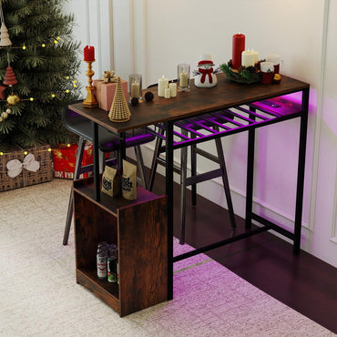 Goflame Rectangular Bar Table with Charging Station and LED Light