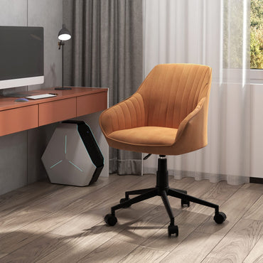 Goflame Leather Office Chair Brown, Mid Century Desk Chair with Wheels and Ergonomic Armrests