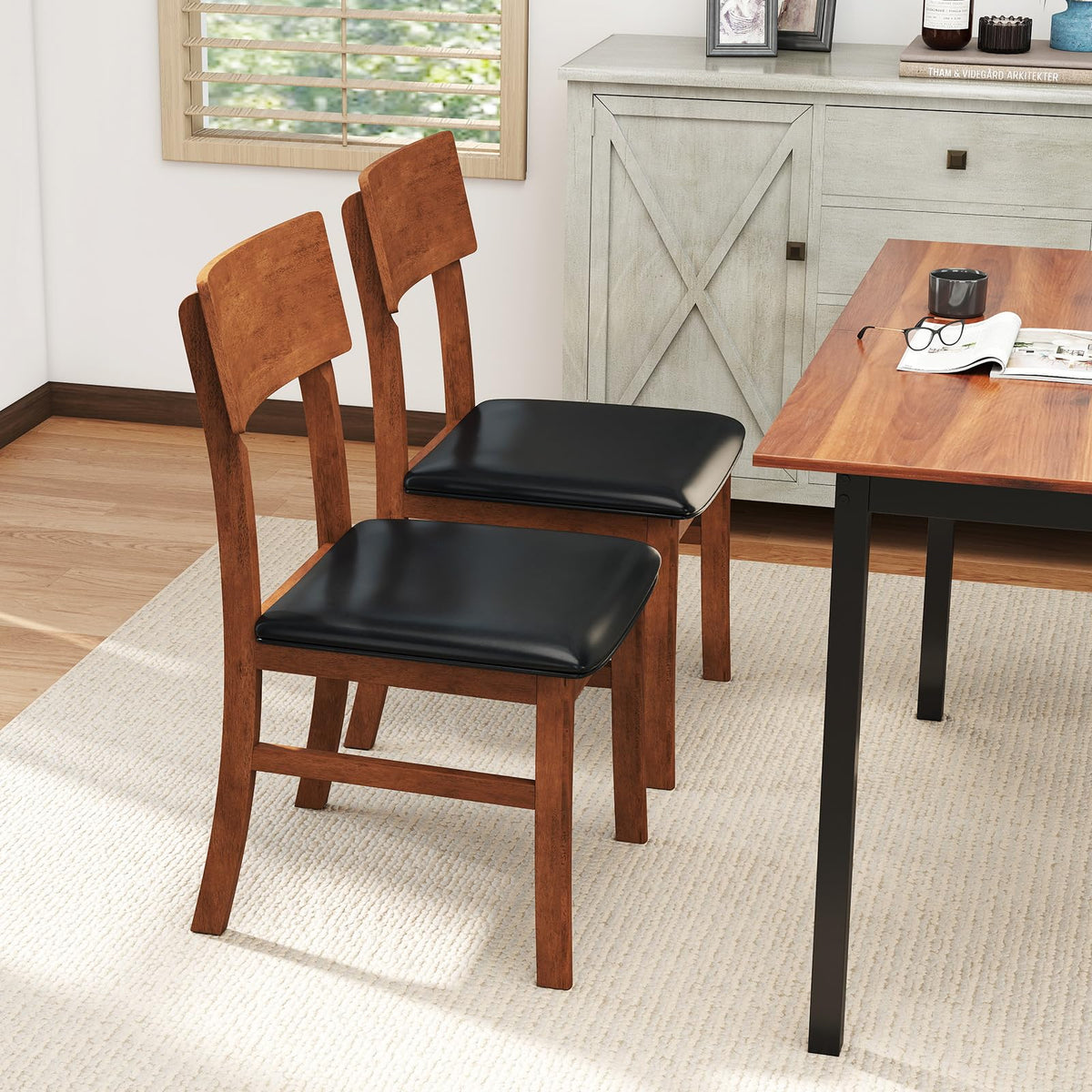 Goflame Wooden Dining Chairs Set Kitchen Side Chairs w/Rubber Wood Legs Faux Leather Upholstered Seat