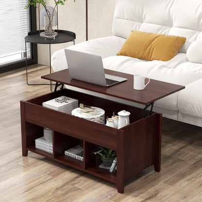 Goflame Lift Top Coffee Table - Rectangular Wooden Table w/Hidden Compartment & Open Storage Shelves