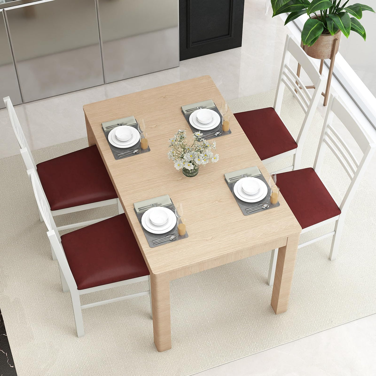 Goflame Wooden Dining Chairs Set of 2/4 Armless Kitchen Chairs w/Slat Backrest