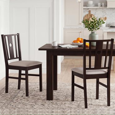 Goflame Wood Dining Chairs w/Fabric Padded Seat & Slatted Curved Back (2/4)
