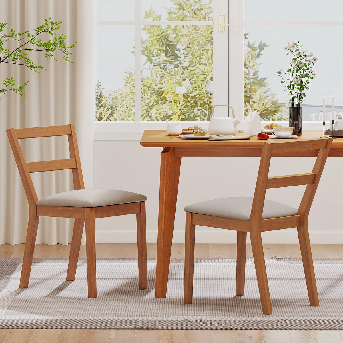 Goflame Wooden Dining Chairs Set of 2/4 Farmhouse Upholstered Kitchen Chairs with Rubber Wood Legs & Fabric Padded Seat