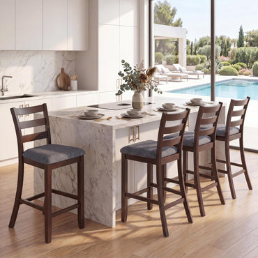 Goflame 26 Inch Farmhouse Upholstered Wooden Barstools with Footrest (2/4)