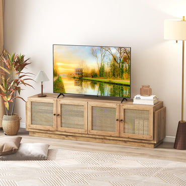 Goflame 4-Door PE Ratta TV Stand for TVs up to 75" with 2 Cabinets