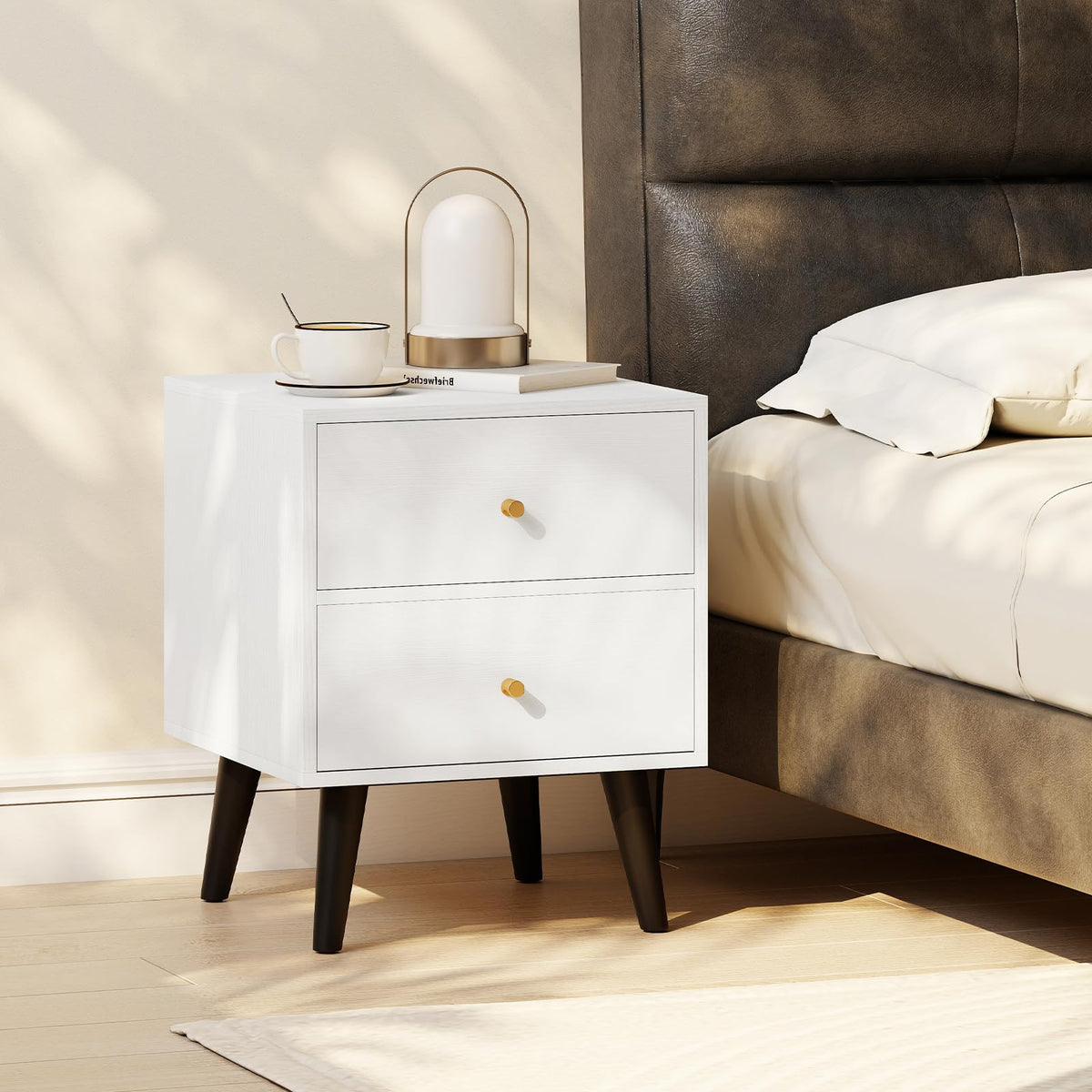 Goflame Night Stand with 2 Drawers Mid Century Modern Bedside Table